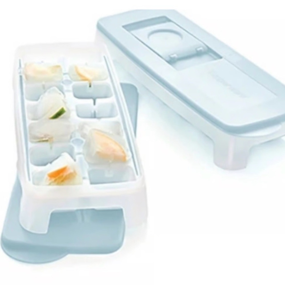 Tupperware Light Blue Silicone Ice Cube Tray with Lid, Set of 2.  NEW!